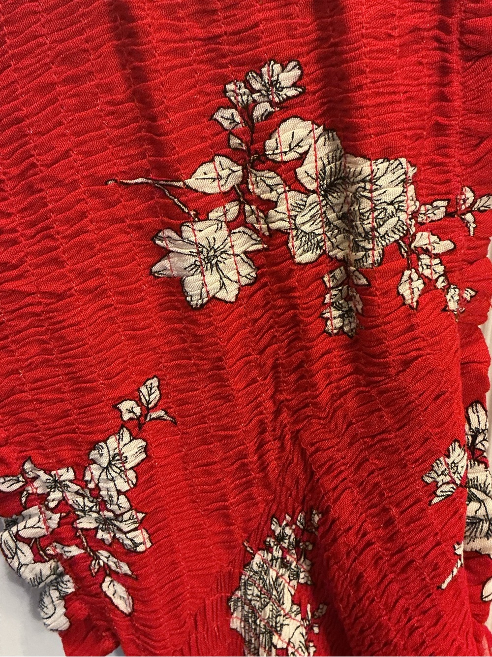 City Chic Red Floral Smocked Maxi 49” Dress Off-shoulder - Picture 4 of 7